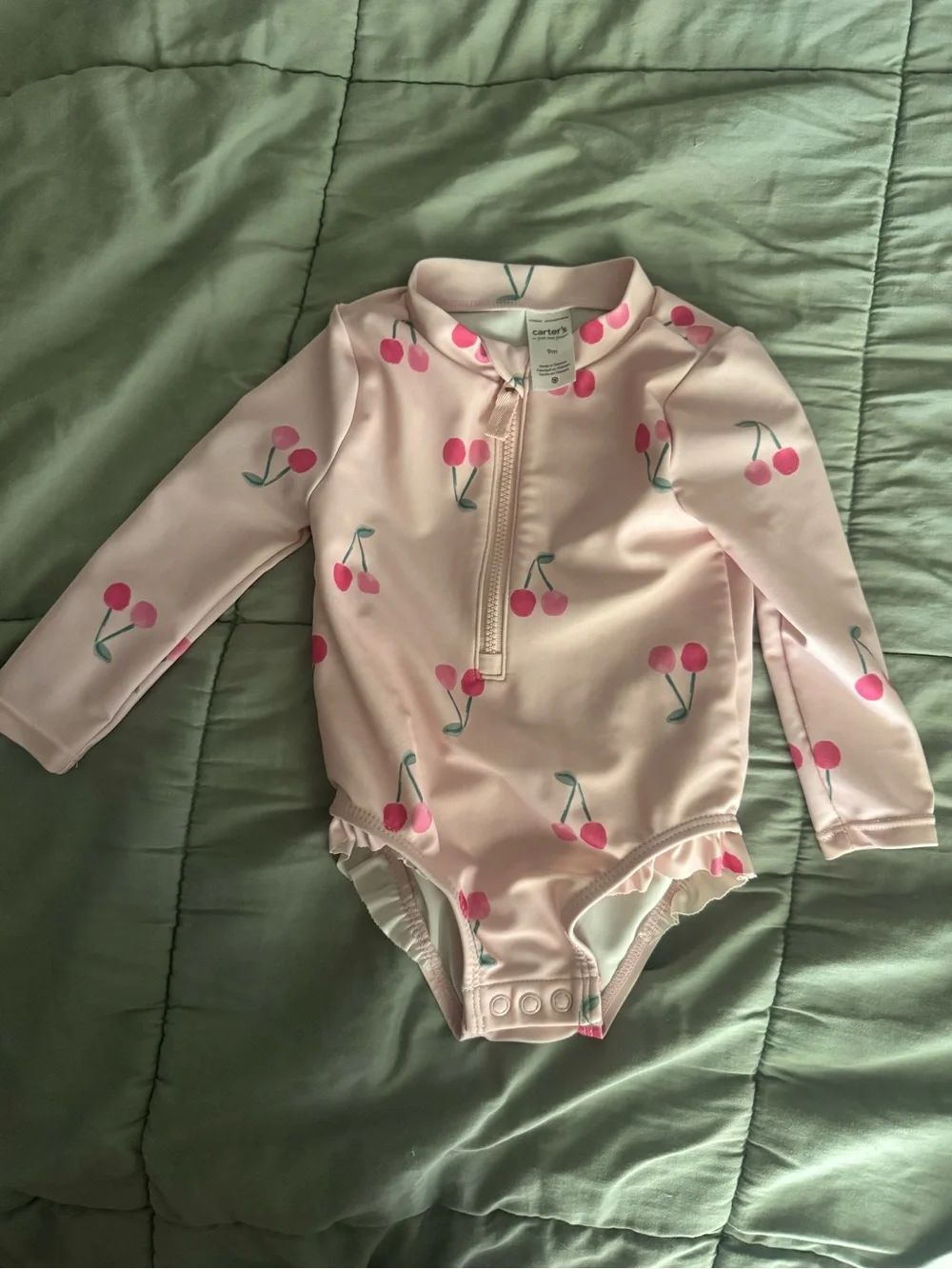 Carter's Light Pink Cherry Print Long-Sleeve One-Piece